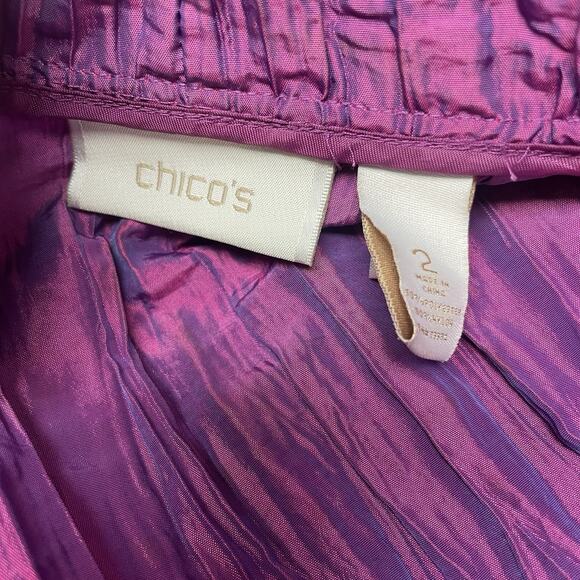 Chicos Ruffle Rhea Shimmer Purple Crinkle Jacket Open Topper Size 2 Large - Picture 4 of 5